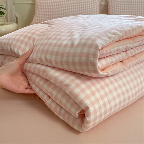 Odot Edredon Lavable Sin Funda 4,5 TOG, Reversible Primavera Edredón Verano Cama Ligera y Suave Reversible Acolchado de Manta para Días Calurosos (Cuadros Rosas,180 * 200cm)