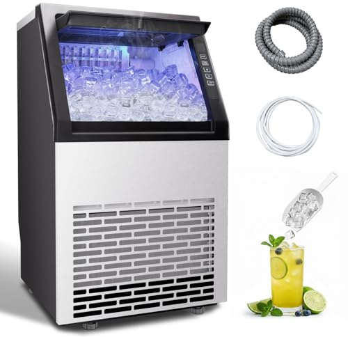 Erivess Commercial Ice Maker Machine,100lbs/24H, 36 Cubes in 11Mins, Under Counter Ice Maker with Water Filter, 20lbs Storage Capacity, Freestanding Ice Machine for Home/Bar/Cafe/Restaurant