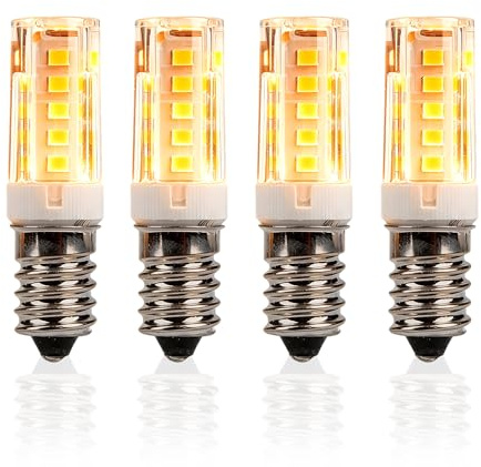 Lote de 4 bombillas LED nevera E14, 3 W, equivalente a 30 W, halógeno, 330 lúmenes, color blanco cálido 2700 K, casquillo de rosca pequeño, lámpara LED de 15.000 horas de vida útil para frigorífico