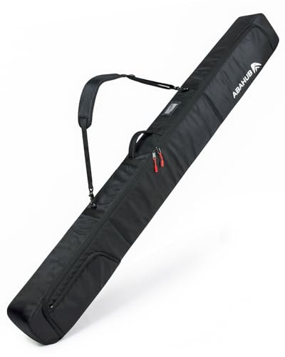 Abahub Sac à Skis (Housse) avec Rembourrage 5mm - Imperméable 600D Oxford - pour Paires Jusqu‘à 174 cm - Compartiment Accessoires - Sangle Amovible - Idéal pour Voyage