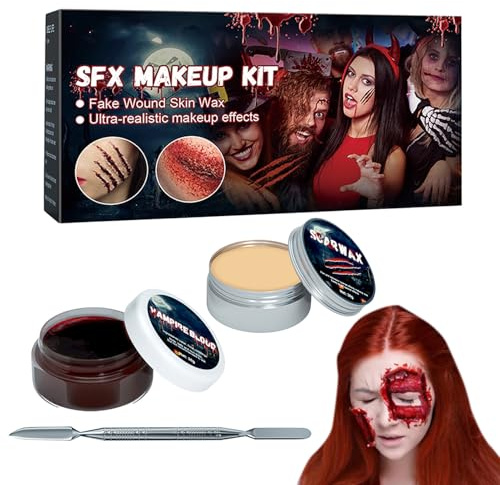 laxreheye Kit de maquillage à effet spécial | Kit de maquillage 2 en 1 pour Halloween, sang artificiel avec spatule, peinture corporelle lavable pour les plaies, jeu de rôle, théâtre, séance photo
