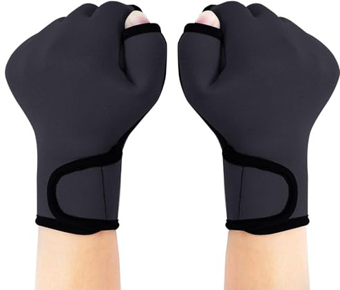 Swimming Gloves for Diving – Adjustable Neoprene 2 mm Fingerless | Anti-Duckling Webbed Swimming Gloves | for Adults and Children While Training for New, Snorkeling and S