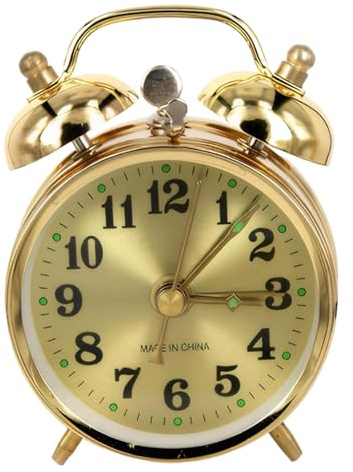Syglawnd Réveil mécanique, Horloge mécanique silencieuse Vintage dorée, Alarme analogique avec poignée, sans Pile, étanche en PVC et ABS pour Le Salon, à remonter