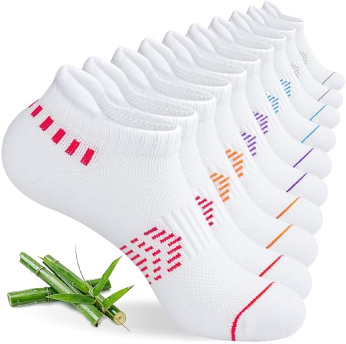Caldodo Bamboo Trainer Running Socks Womens 3-5 6-8, Cushioned Ankle Socks | 5 Pairs Breathable Sports Walking Socks for Ladies, Anti Blister Seamless Short Socks Summer