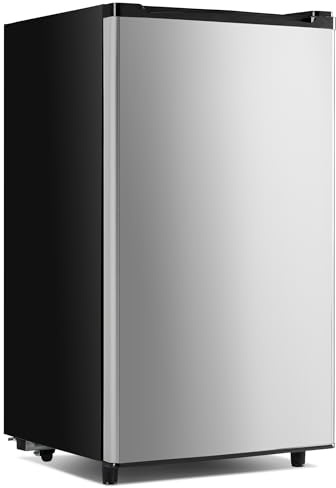 NEWBULIG Mini Fridge with Freezer 3.2 Cu.Ft Small Refrigerator for Office, Dorm, Small Fridge with Adjustable Thermostat, Energy Saving, Singel Door, Sliver