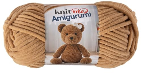 Knit Me Amigurumi Velvet Chenille Yarn, Chunky Yarn for Crochet, 50g/55m Super Soft Polyester for Teddies, Plush Toys and Blankets, EN71-3 and Oeko-Tex Certified, 5.5mm Hook (Camel)