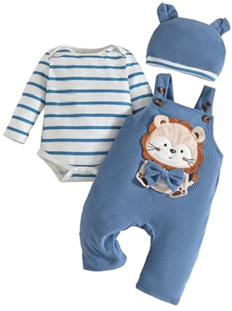 Generisch 2026 Pelele de manga larga para niños pequeños a rayas Body Dibujos Animados Pantalones Conjunto de Trajes para Bebés Invierno, azul, 6-12 meses