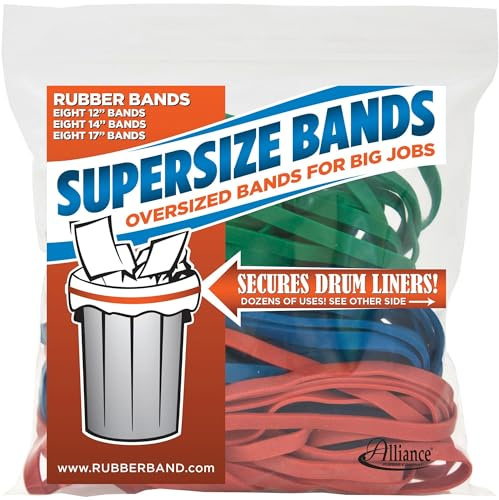 Alliance Rubber 08997 Supersize Bands, Assorted Large Heavy Duty Latex Rubber Bands - 24 Count(Pack of 1), Includes 8 Bands of Each Size (12, 14, 17) in resealable Bag