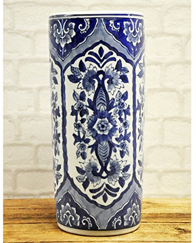 AcaciaHome - Portaombrelli in ceramica, 46 cm, colore: Blu e Bianco