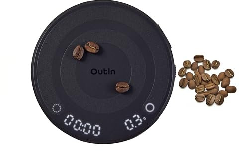 OutIn Claro Tragbare Kaffeewaage mit Timer - Digitale Espresso Waage 2kg/0,1g, Mini Kaffeewaage Inklusive Schutztasch,Wiederaufladbare Küchenwaage für Pour Over & Kaffeezubereitung