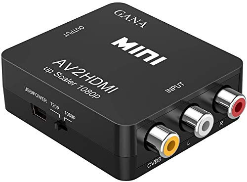 GANA RCA zu HDMI, 1080P Mini RCA Composite CVBS AV zu HDMI Video Audio Konverter Adapter unterstützt PAL/NTSC mit USB-Ladekabel für PC Laptop Xbox PS4 PS3 TV STB VHS VCR Kamera DVD
