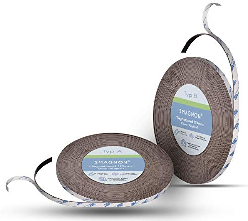 Smagnon Magnetband mit 3M Kleber Kleberücken - DAS SMAGNON ORIGINAL - verschiedene Breiten & Längen für Schilder, Magnetklebestreifen (2 Meter - Typ A + B, 10mm breite)