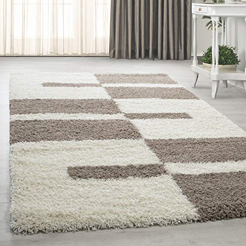HomebyHome Shaggy Teppich Wohnzimmer 160 x 230 cm - Hochflor Teppich Beige und Creme Extra Weich und Flauschig - Bettvorleger Teppich für Schlafzimmer, Küchenläufer - Carpet, Halı, Kilim