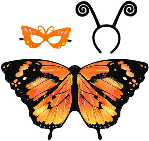 IROLEHOME Kids Butterfly-Wings Costume for Girls Headband-Mask Butterfly Cosplay Fairy-Wings Toddler-Dress-Up Party Halloween Favors Gifts