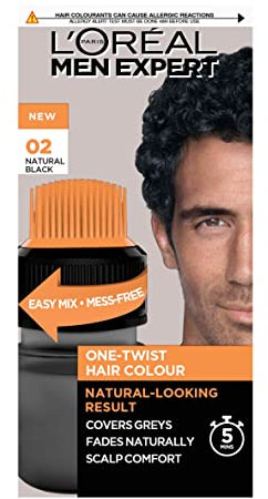 L'Oreal Paris Men Expert One Twist Hair Colour, Black Hair Dye For Men. Mens Hair Dye For Men Dying Hair To Cover Grey Hair, Gives Quick Natural Looking Results - Shade 2 Natural Black