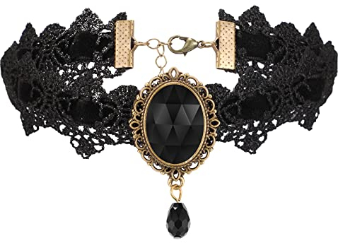 Jadive Schwarz Choker Gothic Spitze Halsband Halskette Strass Tattoo Kragen Punk Spitze Choker Vampir Halsband mit Träne Anhänger für Damen Cosplay Party