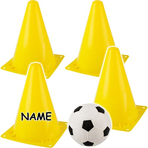 alles-meine.de GmbH 10 TLG. Set Verkehrskegel/Pylonen & 2 Bälle - inkl. Name - wasserfest - 18 cm - für draußen - für Kinder & Hunde - Verkehrshütchen Kegel Hütchen - Verkehr..