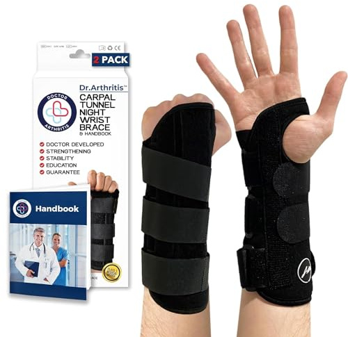 Dr.Arthritis Doctor Developed Carpal Tunnel Wrist Supports & Doctor Handbook, Left/Right Hand Wrist Support, Wrist Support For Carpal Tunnel, Wrist Splint For Men & Women (2-Pack)