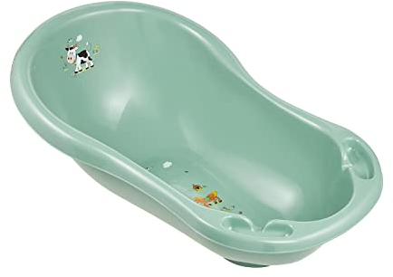keeeper Funny Farm Ergonomische Babywanne mit Stöpsel, Ab 0 bis ca. 12 Monate, 84 cm, Maria, Nordic Green
