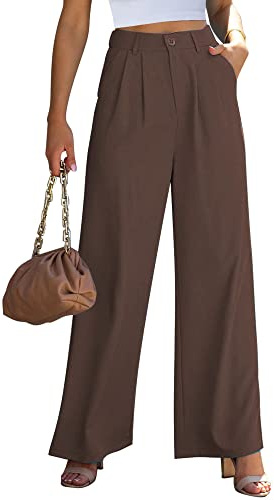 GRAPENT Flowy Pants High Waisted Wide Leg Trousers Womens Slacks Elastic Waist With Pockets Wide Leg Pants Brown Pants Old Money Aesthetic Clothing Women Color Chocolate Brown Size Small Size 4 Size 6