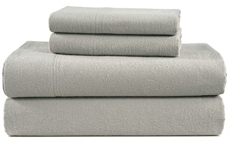 LANE LINEN 100% Cotton Cal King Flannel Sheet Set - Brushed for Extra Softness - Lightweight Cotton Flannel Cal King Sheets Set - Warm Winter Bed Sheets, 15 Deep Pocket Flannel Sheets - Silver