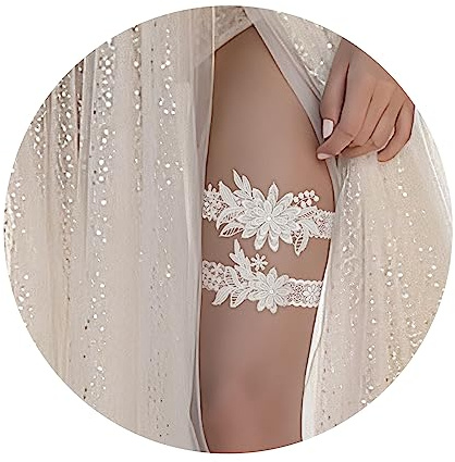 WRNZL White Garters for Bride Wedding Garter for Bride Accessories Thigh Garter Leg Lace Garters Set 2 Pieces Wedding Day Essentials Toss and Keep Bachelorette Party Bridal Shower Gift
