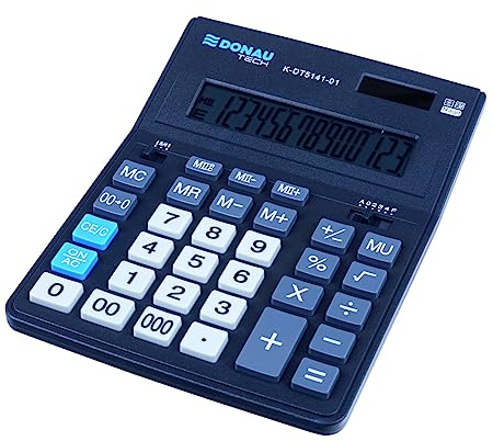 Bordsräknare Donau TECH Office K-DT5141-01 14-siffrig visning/201 x 155 x 35 mm/färg: svart/räknare Dual-Power Solar – batteridrift, kompakt design/5 års garanti