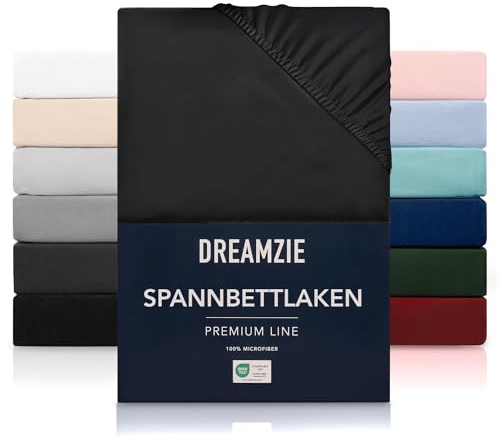 Dreamzie Spannbetttlaken 200x200 cm - Hoher Steg bis 33 cm - 100% Mikrofaser - Schwarz - Schadstoffgeprüft (Oeko TEX), Bettlaken mit Gummizug