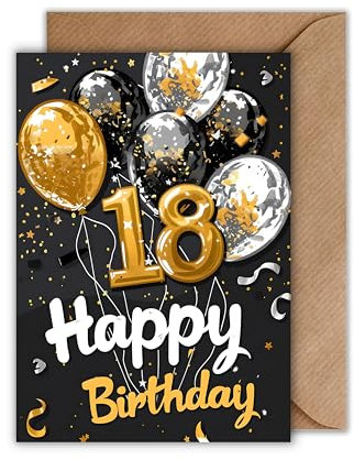 WBdesignz 18 Geburtstag Karte mit Umschlag - Elegante Geburtstagskarte “18 Happy Birthday” Glückwunschkarte Stilvolle Geschenkkarte zum 18. Geburtstag Happy Birthday Karte (DIN A6)