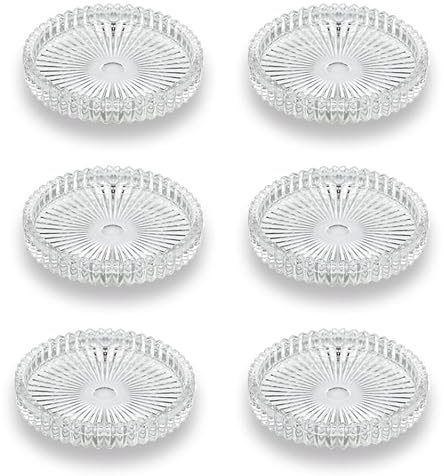 6Pcs Clear Glass Pillar Candle Holder Plates,3.5'' Round Glass Candle Plate,Candle Tray Plates for Dinning Wedding Party Table Centerpiece