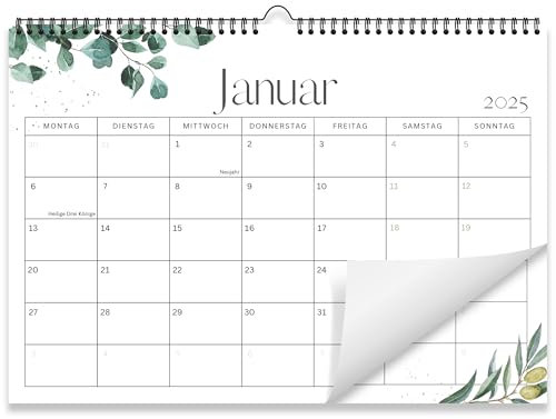 Kalender 2025 Wandkalender (Monatskalender im A4 Querformat) - Monatskalender 2025 für das ganze Jahr von Januar bis Dezember mit Ferienübersicht - Ideal als Paarkalender oder Familienplaner