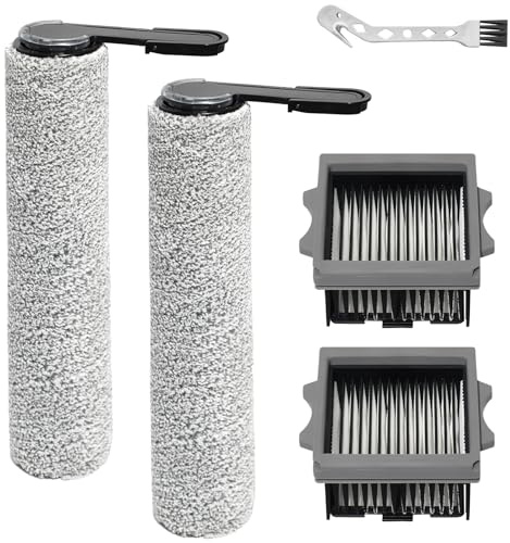 DianSung Roller Brush + Filter Replacement Parts For Tineco Floor One Stretch S6 Wet And Dry Vacuum Cleaner, Accessory Set 2 Brush Roll + 2 Filters + 1 Cleaning Brush