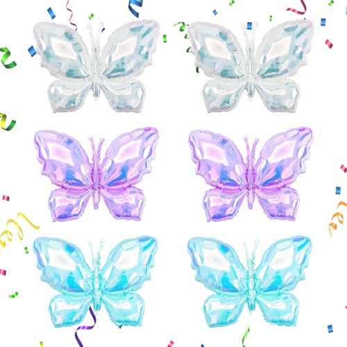 6PCS XXL Schmetterling Luftballon, Geburtstagsdeko Folienballon Schmetterling, Schmetterlinge Deko Geburtstag, Kindergeburtstag Luftballon Schmetterling, Folienluftballon, Schmetterling Helium Ballons
