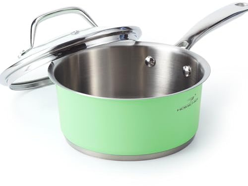 HOMICHEF 0.95 L Mint Green Nickel Free Stainless Steel Saucepan - Non Toxic 16 CM Saucepan Coating Free for Induction Cooktop - Mint Green Small Pot Adds Fresh Color to Modern Kitchens