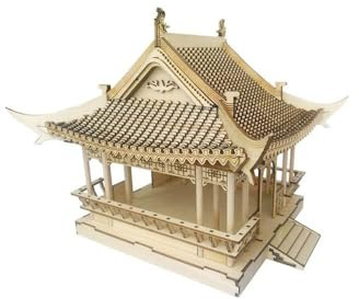 AMEIYUN Wooden Three-Dimensional Puzzle Handmade DIY Drunkard Pavilion Simulation Ancient Architectural Model Wooden Craft Decoration