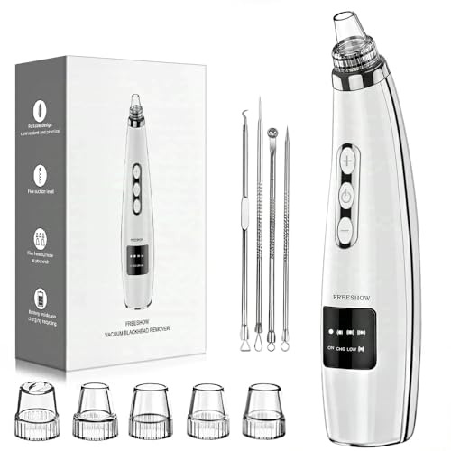 Aspirapolvere per punti neri, aspiratore per punti neri, pulizia dei pori del viso con 5 livelli di aspirazione regolabili, 5 sonde, detergente per pori ricaricabile tramite USB, strumenti elettrici
