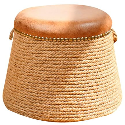 Otomana Redonda, Mesa de Centro, puf Tejido de Cuerda de cáñamo, Taburete otomano con reposapiés para Sala de Estar, Dormitorio, Estilo Bohemio, Granja Costera