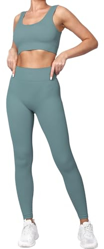 dohomiryo Donna Set di Abbigliamento Yoga Reggiseno Sportivo+Leggings 2 Pezzi Completo Sportivo Palestra Fitness Activewear Grigio blu M