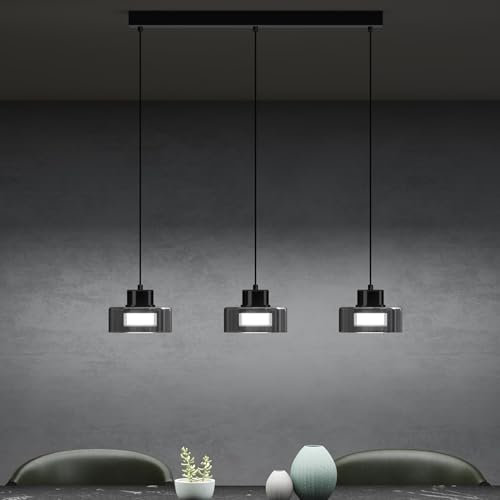 Mai & Mai Pendelleuchte 70cm LED Hängelampe 3 Flammig 3000K/4000K/6000K Verstellbares Kabel Schwarz Hängeleuchte für Esszimmer Wohnzimmer Schlafzimmer 700mm