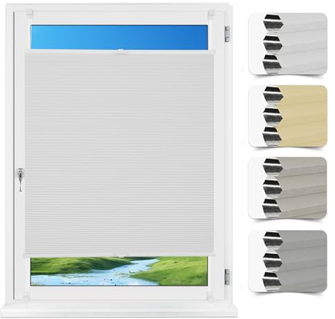 Allesin Wabenplissee ohne Bohren Klemmfix Thermo Verdunklungsplissee 75x110cm(BxH) Weiß | 100% Verdunkelnd & Sicht- & Schallschutz | Für Schlafzimmer, Wohnzimmer, Kinderzimmer, Fenster & Tür