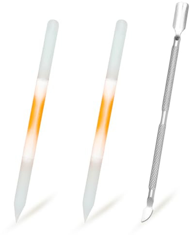 TNSLAND Set Rimuovi Cuticole, 2 Lime per Unghie in Vetro, 1 Spingicuticole in Metallo, Strumenti Professionali per La Cura Delle Unghie, Spingi Cuticole, Lime, Modellatura, Pulizia