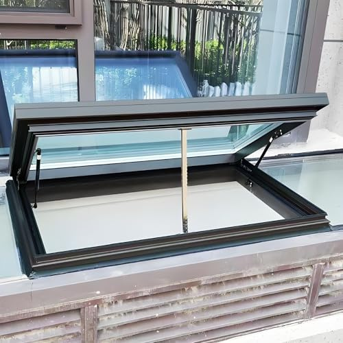 Roof Skylight Window, Custom 19.7-47.2in with Gas Strut Lift, Tempered Glass Hatch, Remote Control & Rain Sensor, Energy Efficient for Sunroom & Basement