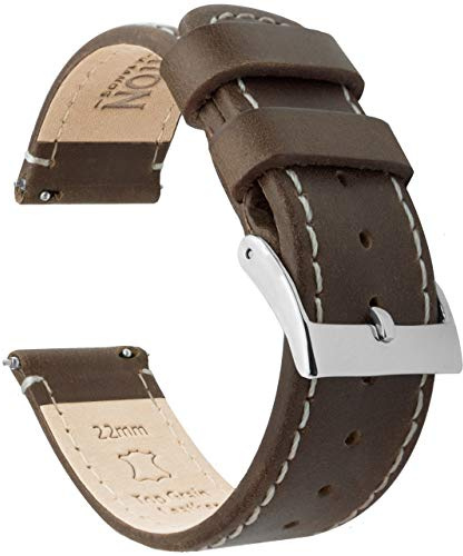 BARTON Quick Release - Top Grain Leather Watch Band Strap - Choice of Colour & Width - 16mm, 18mm, 19mm, 20mm, 21mm 22mm, 23mm or 24mm - Saddle Brown/Linen 20mm