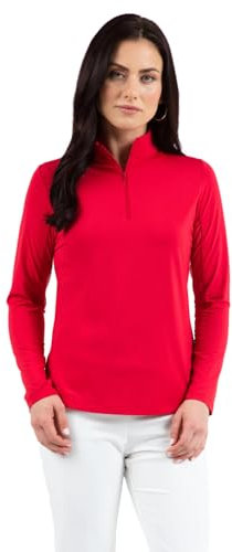 IBKUL Athleisure Wear 80000 Sonnenschutz-Top, LSF 50+, kühlend, einfarbig, langärmelig, Stehkragen, Rot/Ausflug, einfarbig (Getaway Solids), XX-Large