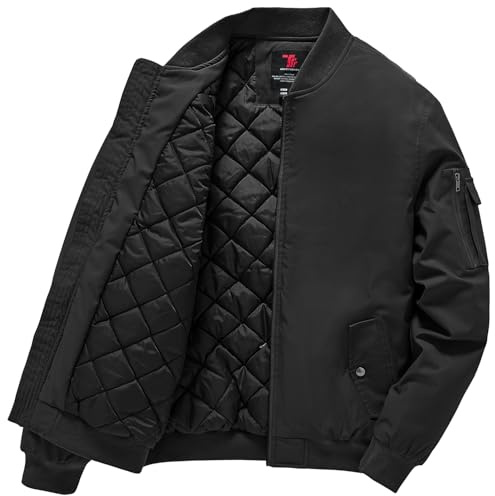 Gopune Men's Windproof Bomber Jacket Warm Water Resistant Windbreaker Winter Outwear Quilted Jackets Coats Black,2XL
