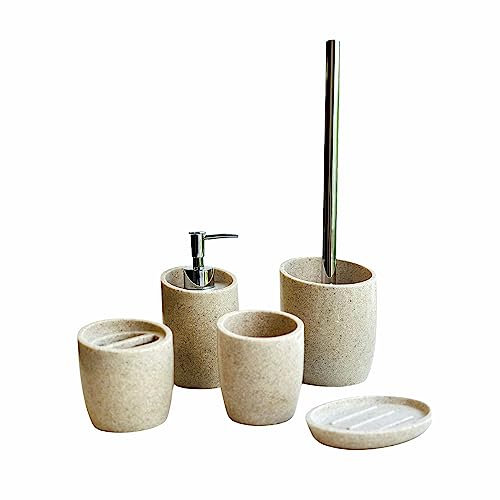 Bathroom Accessory (MZ-PL002) Sets 5 Pcs/Set White Black Ceramic Bathroom Set Luxury Marble Bath Accessories Set Toothbrush Holder, Lotion Dispenser, Tumbler, Soap Dish