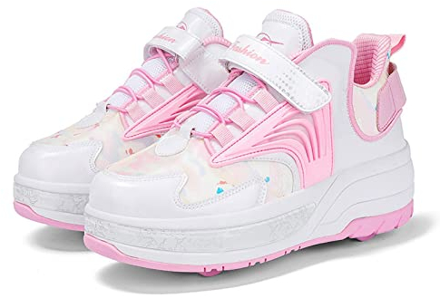 ZEDDG Kinder Schuhe Mit Rollen Für Kinder Sportschuhe Laufschuhe Outdoorschuhe Rollschuhe Mode Turnschuhe Mädchen Junge Skateboardschuhe,Pink-30