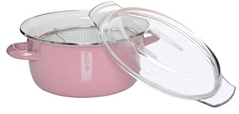 Kitchen Utensil 5L Stainless Steel Deep Frying Pan with Basket (Pink)