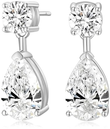 EAMTI Teardrop Bridal Wedding Earrings for Women Cubic Zirconia Crystal 925 Sterling Silver Post Pear Cut Dangle Earring for Bride Bridesmaid