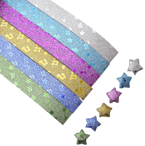 URROMA Star Origami Paper, 400pcs Music Pattern Symbols 7 Colors Lucky Star Glitter Origami Paper DIY Star Paper Strip